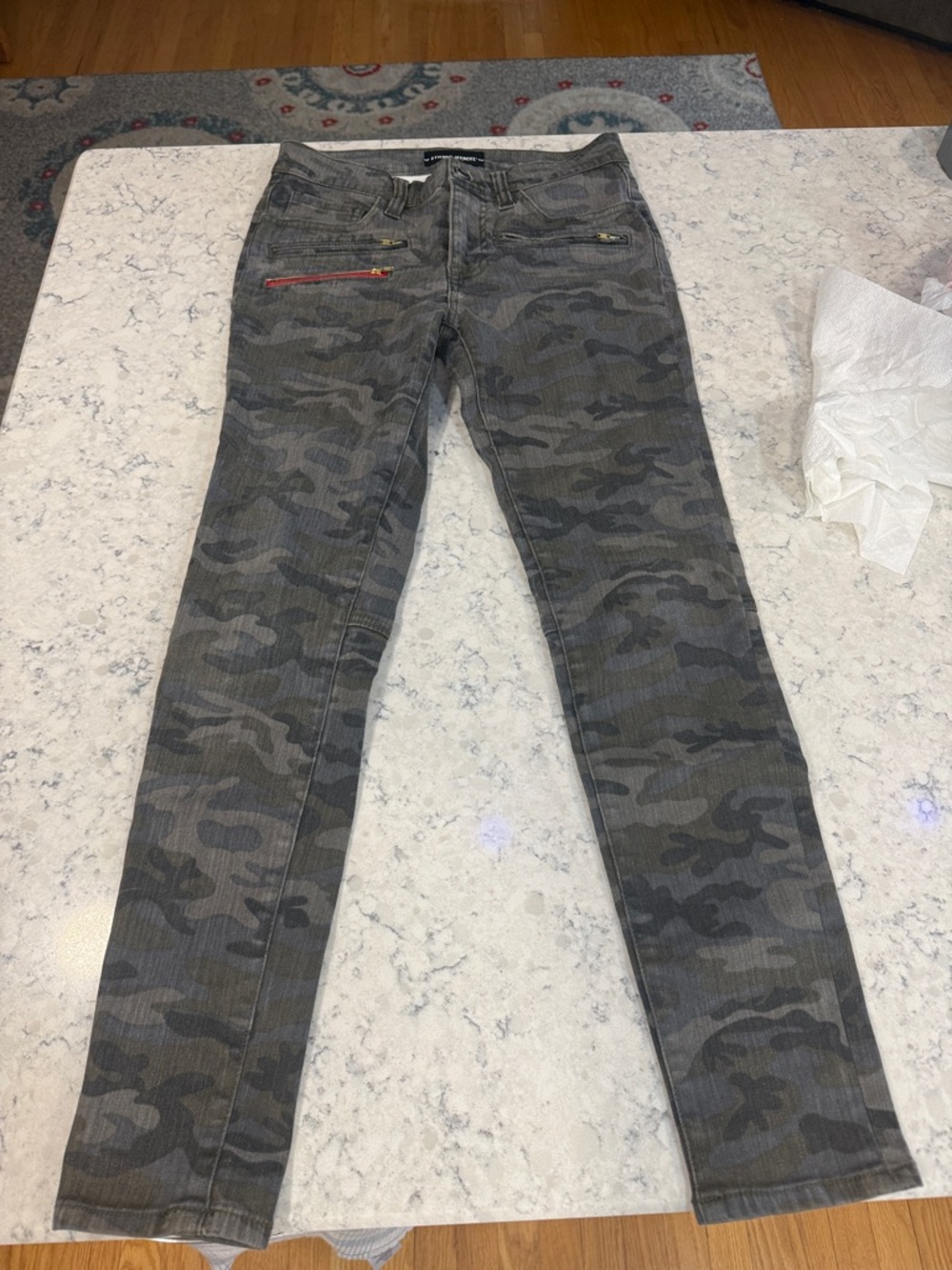 Etienne Marcel Camo print, gray, printed denim, skinny leg cut, high rise waist
